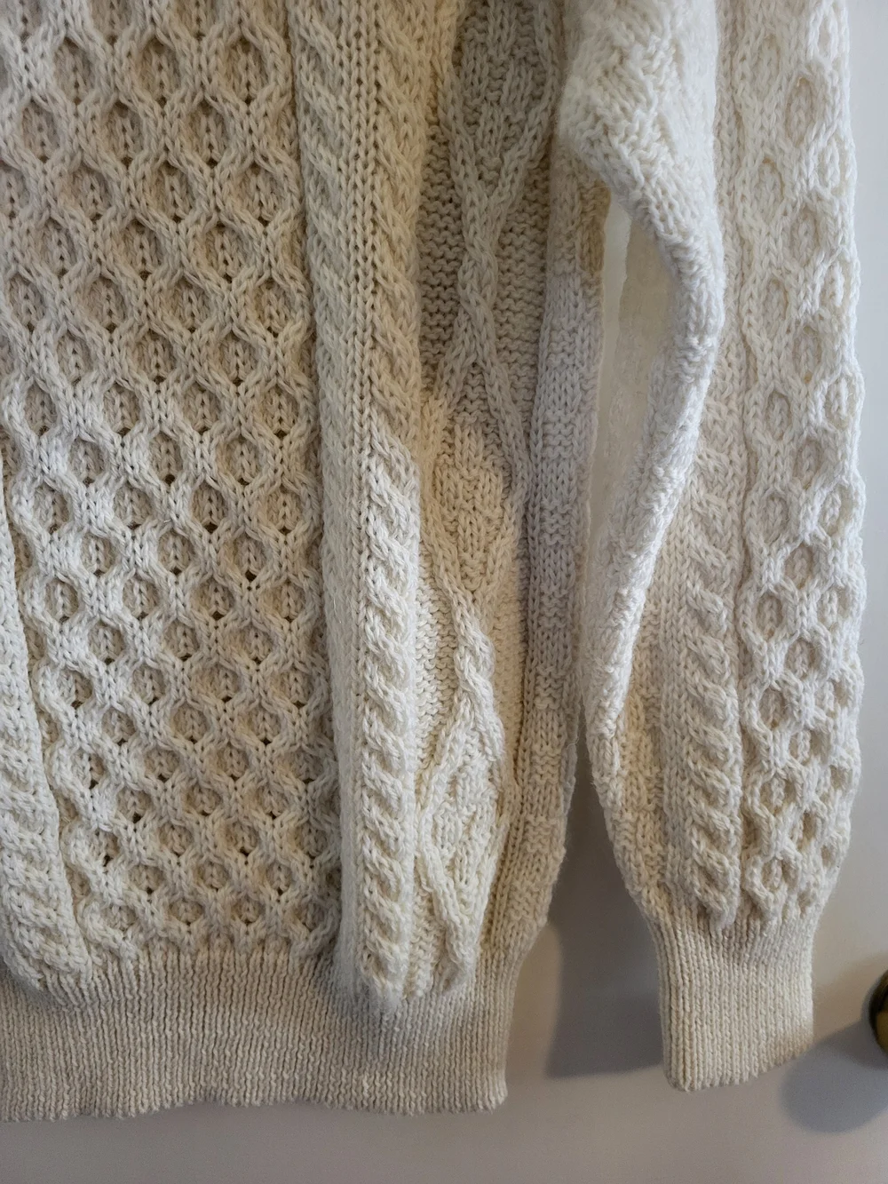 Aran Crafts 100% Wool Fisherman Chunky Cable Knit Crew Neck Sweater Cream Sz XS